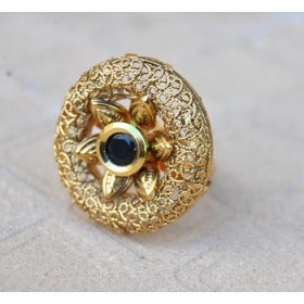 Intricately Designed Cocktail Finger Ring Studded with Black Onyx